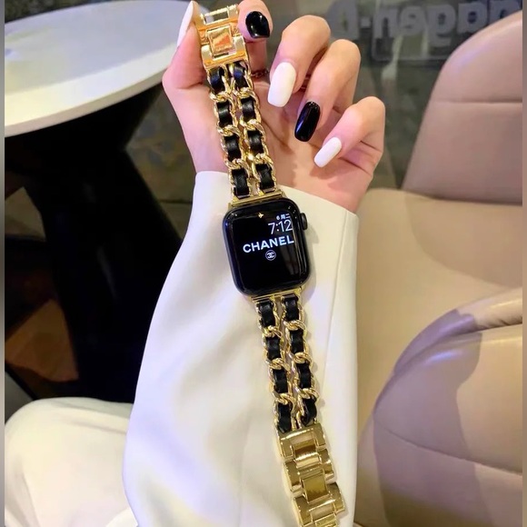 NEW Strap Chain Leather Stainless Band For Apple Watch - GB - Picture 3 of 15